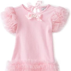 BNWT in plastic Mud Pie pink tiered mesh dress with stoned heart. Two sizes.